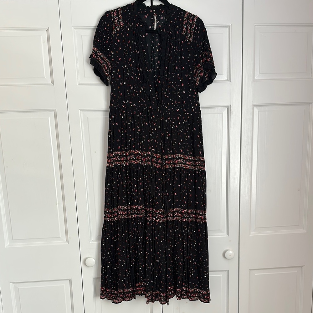 Free People Black Floral Midi Dress - Picture 1 of 3